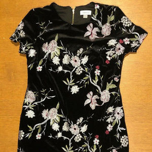 Calvin Klein Embroidered Petite Dress Black Floral